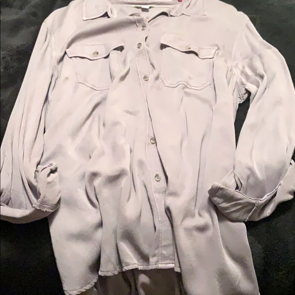 Purple long sleeve button up shirt
